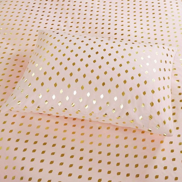 Olliix by Intelligent Design Blush/Gold Twin Metallic Dot Printed Sheet Set-1