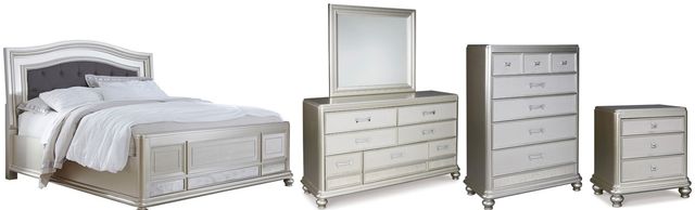 Signature Design by Ashley® Coralayne 5-Piece Silver California King Panel Bed Set-0