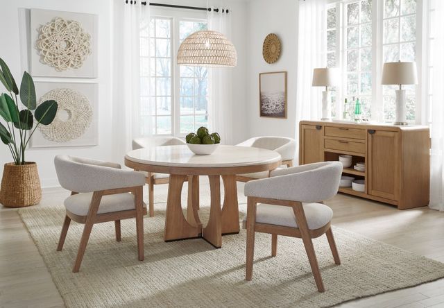 Parker House® Escape Glazed Natural Oak/Mirage Mist Barrel Back Dining Arm Chair-1