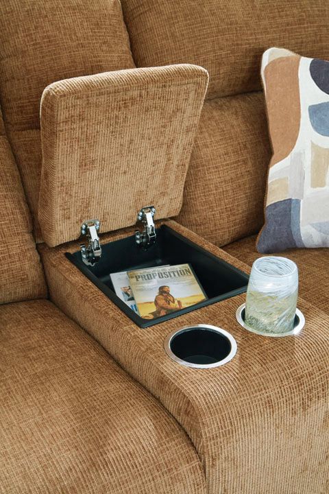 Signature Design by Ashley® Kanlow Honey Double Manual Reclining Loveseat with Console-3