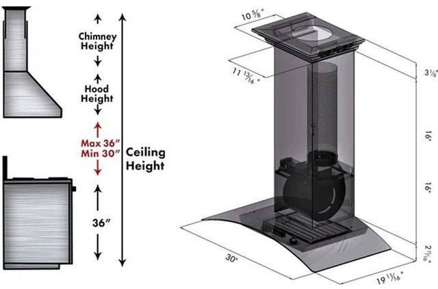 ZLINE 30" Stainless Steel and Glass Convertible Vent Wall Mount Range Hood with Crown Molding-2