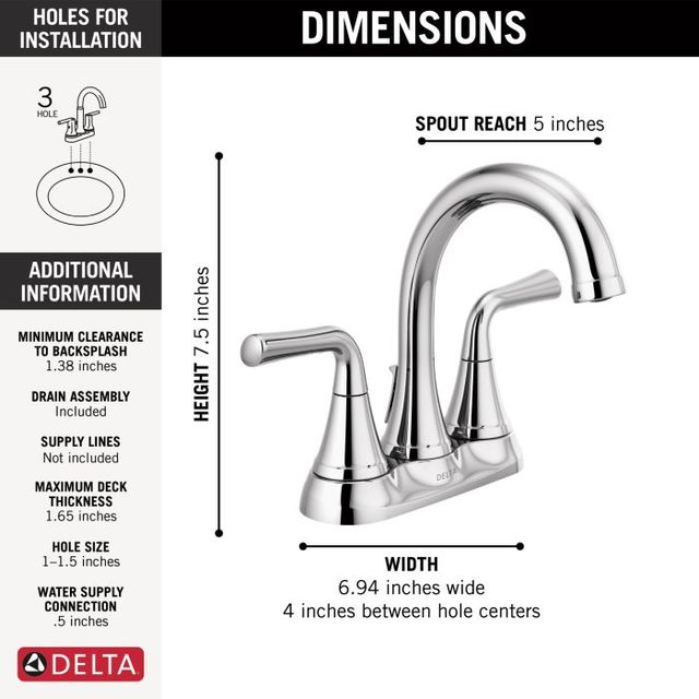 Delta Kayra® Chrome 2-Handle Tract-Pack Centerset Bathroom Faucet-3