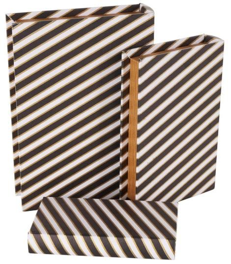 Deco Marche 3-Piece Black Book Storage Decorative Box with White and Gold Stripes Set-2