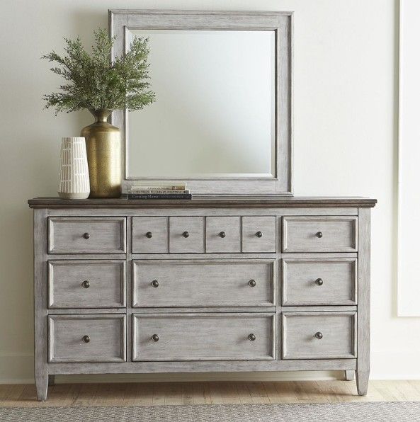 Liberty Furniture Heartland Antique White/Tobacco Dresser and Mirror-1