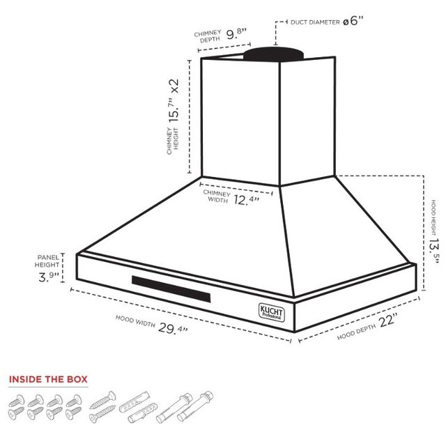 Kucht Professional 30" Black Wall Mounted Range Hood-3