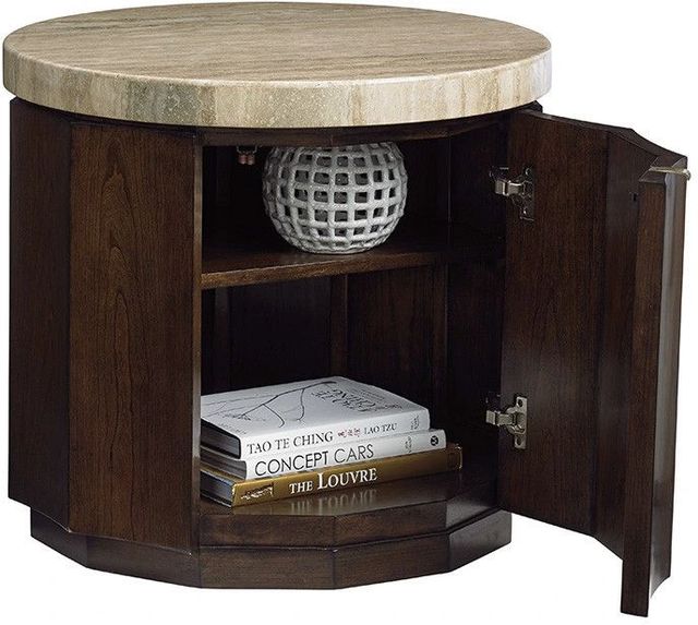 Lexington Home Laurel Canyon Glendora Silver Travertine Top Drum Table with Warm Mocha Base-2