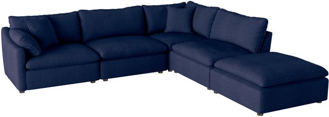 Mazin Furniture Howerton 5-Piece Blue Modular Sectional Set with 3 Pillows and Left Side Ottoman Chaise-0
