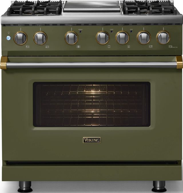 Viking® 5 Series 36" Martini Pro Style Dual Fuel (LP) Range with Brushed Brass Trim-2
