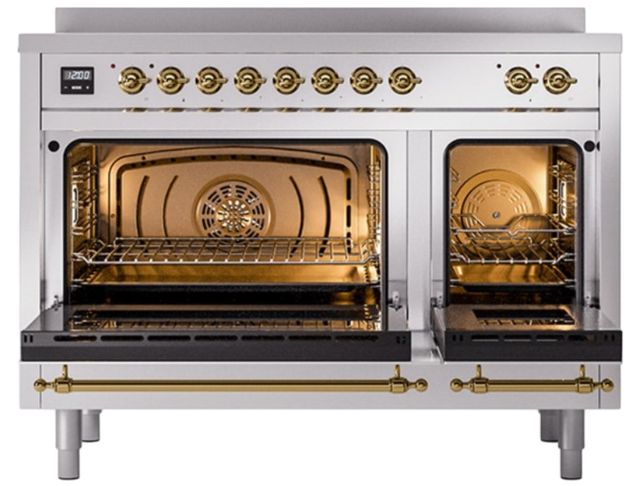 Ilve® Nostalgie II Noblesse 48'' Stainless Steel Pro Style Induction Range with Brass Trim-1