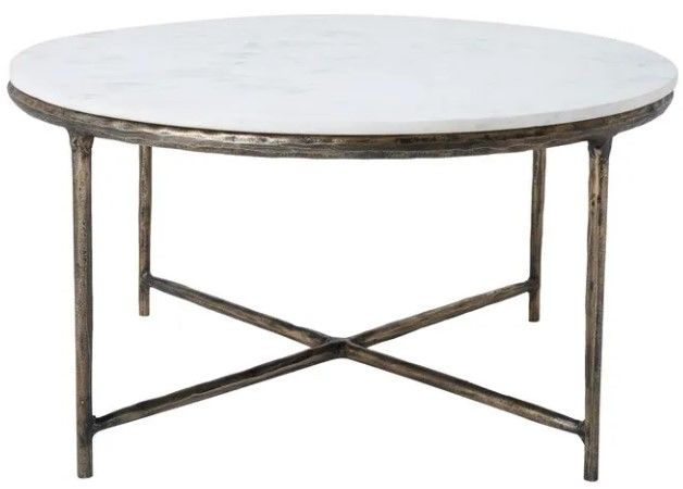 Renwil® Pearse Natural White Coffee Table with Brass Base -0