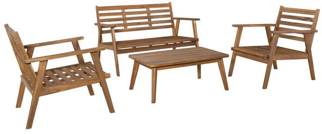 Linon Cosgrove 4-Piece Orange Fabric/Wooden Outdoor Patio Chat Set-1