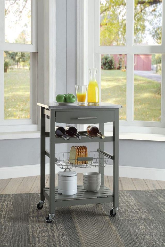 Linon Zoey Gray/Stainless Steel Kitchen Cart-3