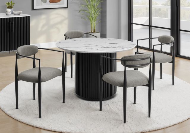Monarch Specialties Inc. White 48" Faux Marble Round Top Dining Table with Black Base-0