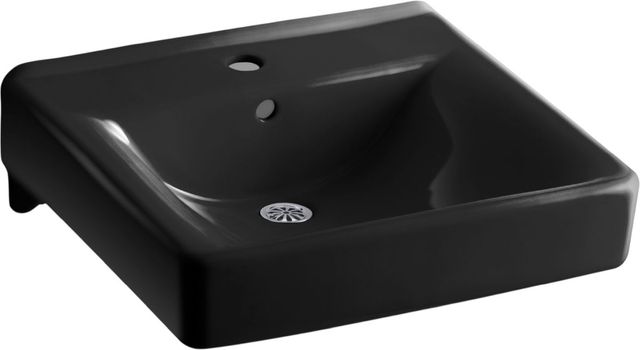 KOHLER® Soho® Black Wall-Mount Concealed Arm Carrier Bathroom Sink with Single Faucet Hole-0