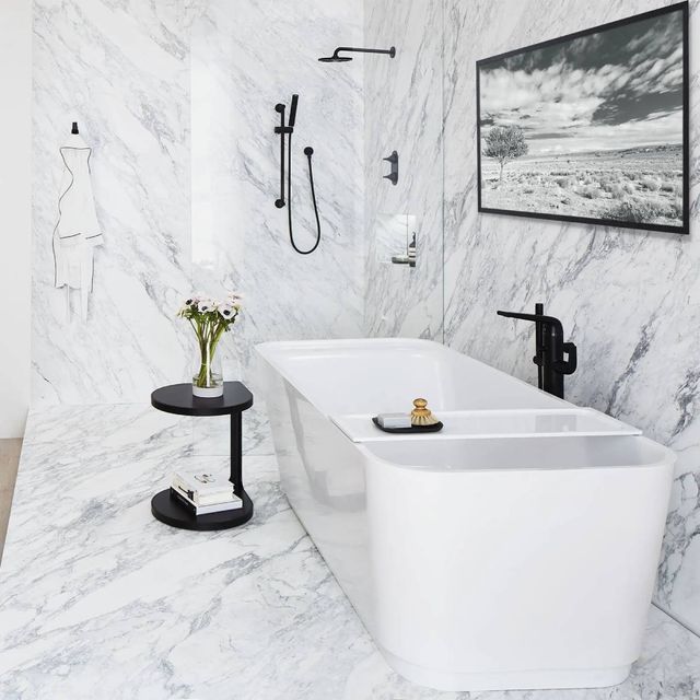 DXV Modulus Matte Black Single Handle Floor Mount Bathtub Filler with Hand Shower and Lever Handle-1