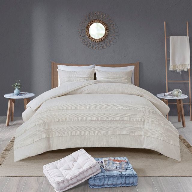 Olliix by Madison Park 3 Piece Ivory Full/Queen Amaya Cotton Seersucker Comforter Set-3