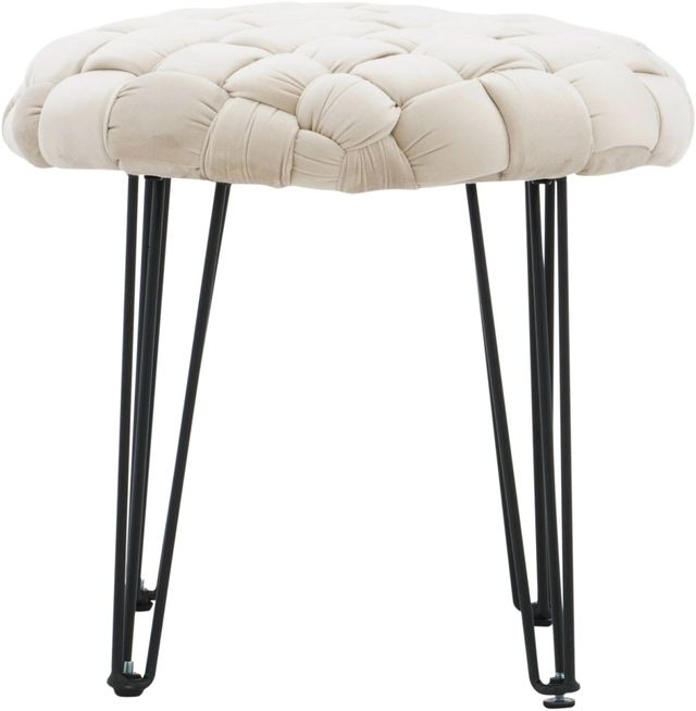 Powell® Scarlet Cream Round Ottoman Stool-1