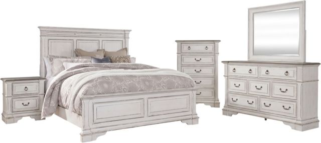 Liberty Furniture Abbey Park 5-Piece Antique White California King Panel Bed Set-0