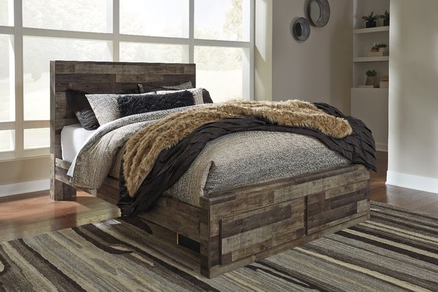 Benchcraft® Derekson Multi Gray Queen Panel Bed with 2-Drawer Storage-1