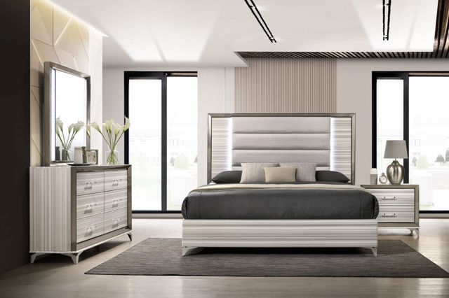 Global Furniture USA Zambrano Smooth White Queen Panel Bed with LED-2