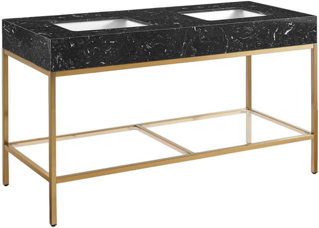 Meridian Furniture Marmo Black/Brushed Brass 60" Bathroom Vanity-0