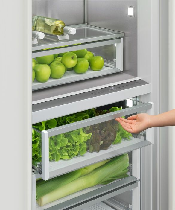 Front view of the drawers inside a Fisher and Paykel refrigerator Front view of the drawers inside a Fisher and Paykel refrigerator