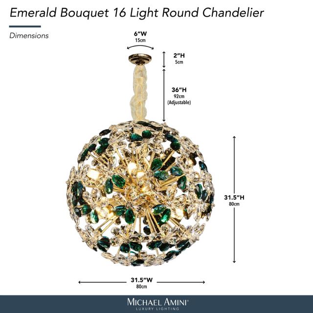 Michael Amini® Bouquet Emerald/Gold 16-Light Round Chandelier-2