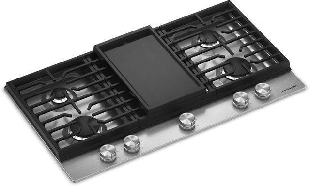 KitchenAid® 36" Stainless Steel Gas Cooktop with 5 Burners, Integrated Wok Grate and Griddle-2