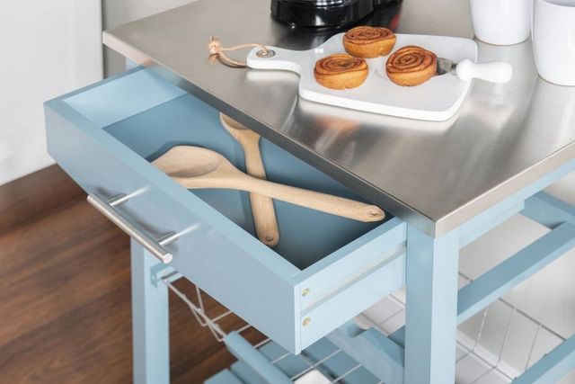 Linon Zoey Smoke Blue Kitchen Cart-2