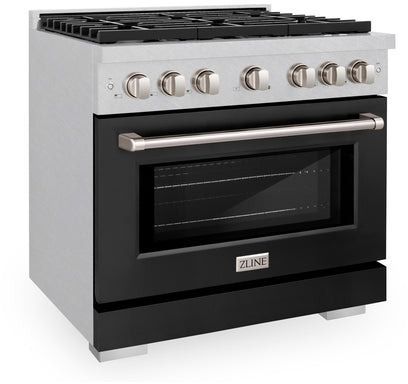 ZLINE 36" Satin Stainless Steel Pro Style Gas Range with Black Matte Door-3