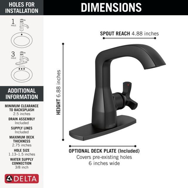 Delta Stryke® Matte Black Single Handle Bathroom Faucet-3