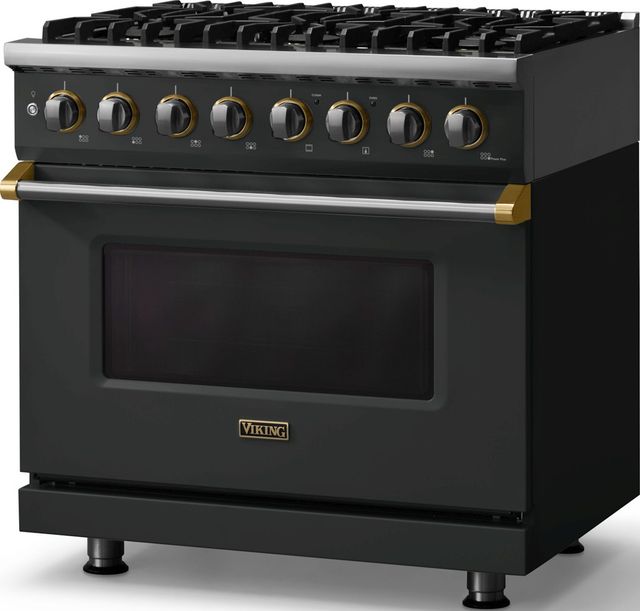 Viking® 5 Series 36" Antique Bronze Pro Style Dual Fuel (LP) Range with Brushed Brass Trim-3