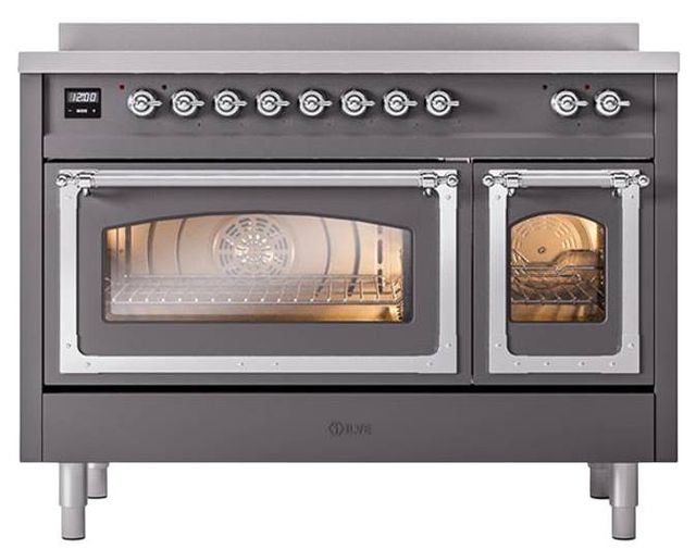 Ilve® Nostalgie II Noblesse 48'' Graphite Matte Pro Style Induction Range with Chrome Trim-1