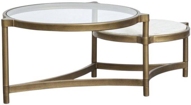 Magnussen Home® Cassidy Volakas Classic Shaped Cocktail Table with Aged Brass Base-0