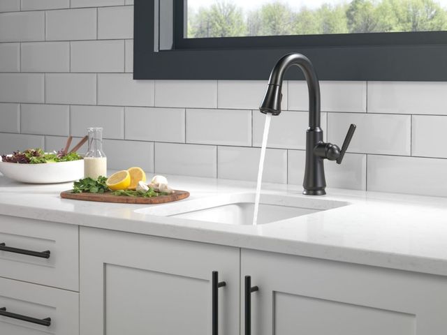 Delta Coranto® Matte Black Single Handle Pull-Down Bar/Preparation Kitchen Faucet-1