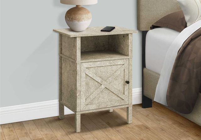 Monarch Specialties Inc. Cream Stone/Black Metal Accent Table -2