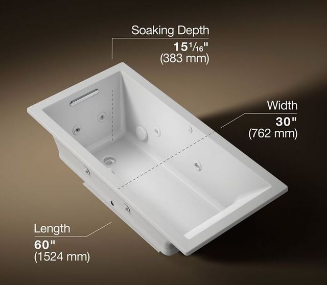 KOHLER® Underscore® Ice Gray 60" X 30" Drop-In/ Undermount Heated Bubblemassage™ Air Bath with Whirlpool-2