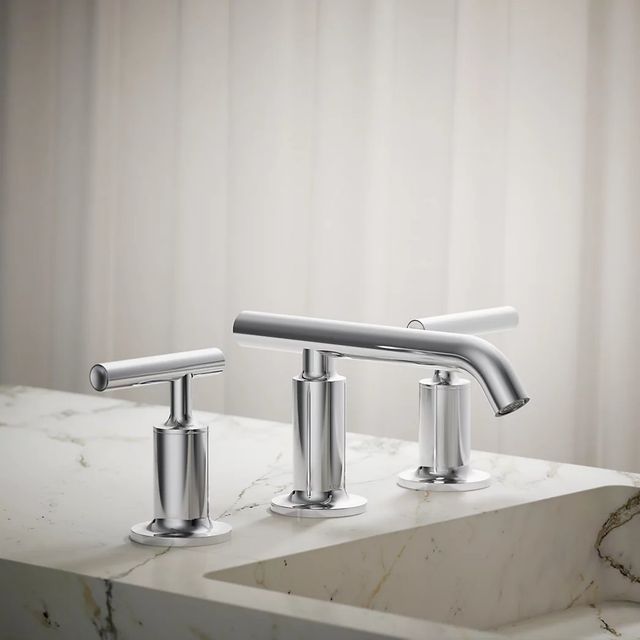 KOHLER® Purist® Polished Chrome Widespread Bathroom Sink Faucet with Lever Handles-3