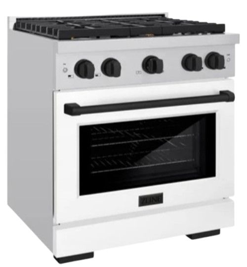 ZLINE Autograph Edition 30" Stainless Steel Pro Style Gas Range with White Matte Door and Matte Black Accents-3