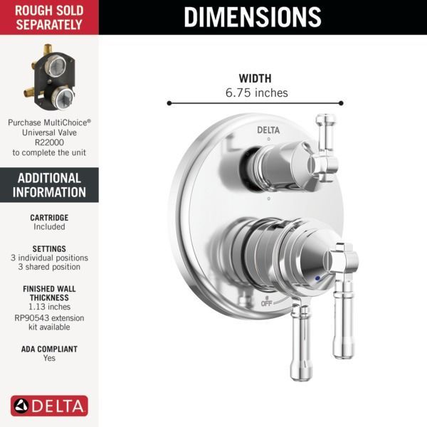 Delta Broderick® 17 Series Lumicoat® Chrome 6-Setting Integrated Diverter Trim-1