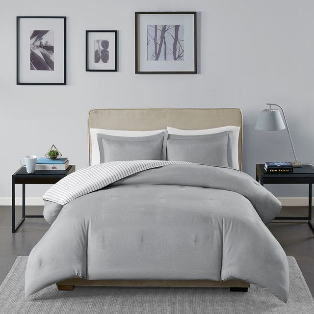 Olliix by Madison Park Essentials Hayden Grey Full/Queen Reversible Yarn Dyed Down Alternative Comforter Set-0