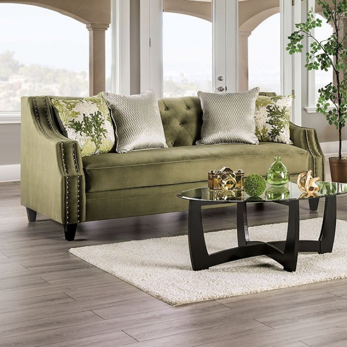 Furniture of America Kaye Olive Green Sofa iHome Furniture