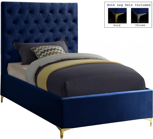 Meridian Furniture Cruz Navy Velvet Twin Bed-0