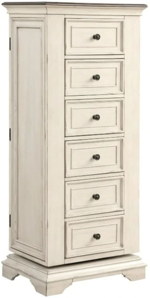 New Classic® Home Furnishings Anastasia Antique White Lingerie Swivel Chest with Mirror-0