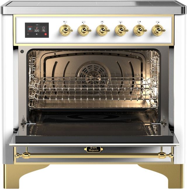 Ilve® Majestic III 36" White Pro Style Induction Range with Solid Door and Brass Trim-2