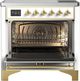 Ilve® Majestic III 36" White Pro Style Induction Range with Solid Door and Brass Trim-2