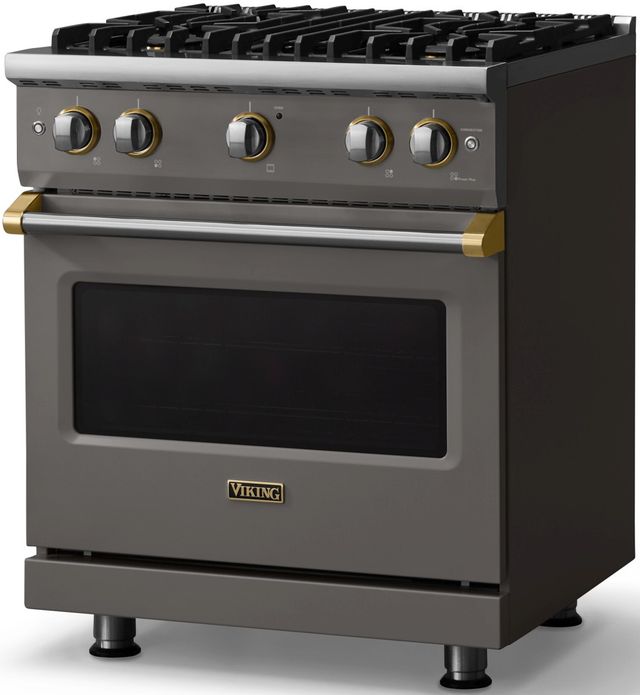 Viking® 5 Series 30" Damascus Gray Pro Style Gas (LP) Range with Brushed Brass Trim-2