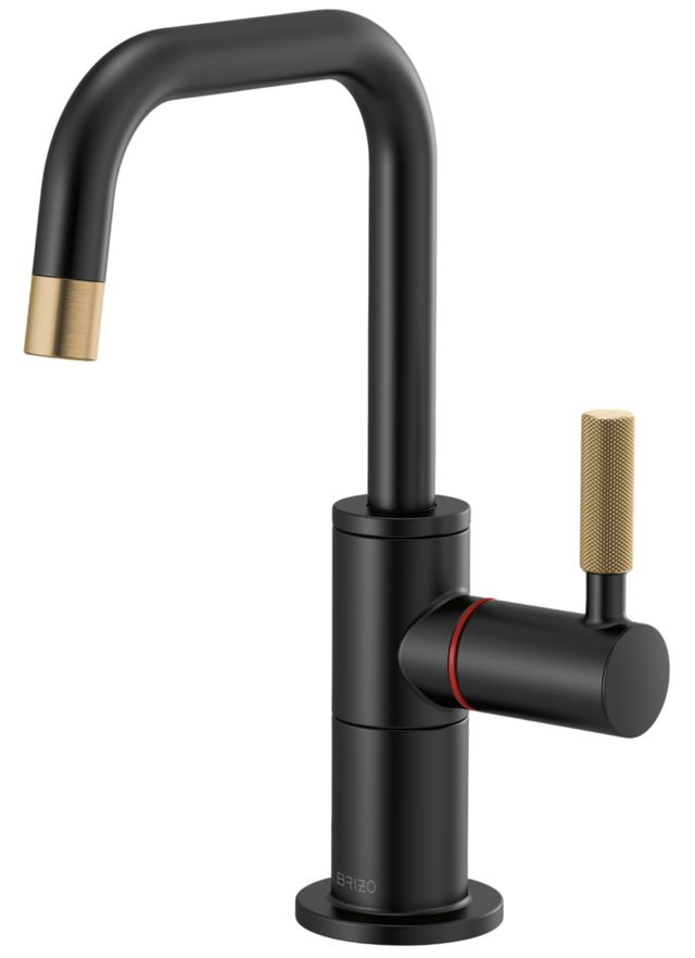 Brizo Litze® Brilliance® Luxe Gold®/Matte Black Instant Hot Faucet with Square Spout and Knurled Handle-0