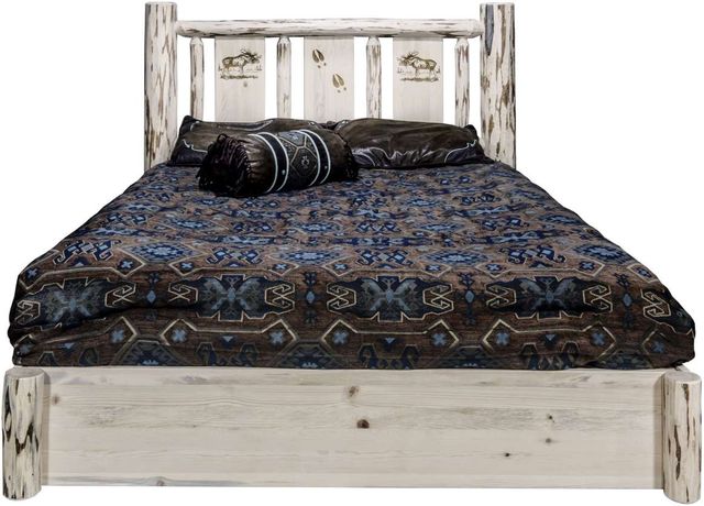 Montana Woodworks® Montana Collection Ready to Finish California King Platform Storage Bed with Laser Engraved Moose Design-1