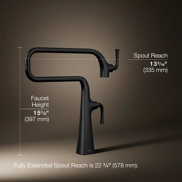 KOHLER® Graze® Matte Black Deck-Mount Pot Filler-4